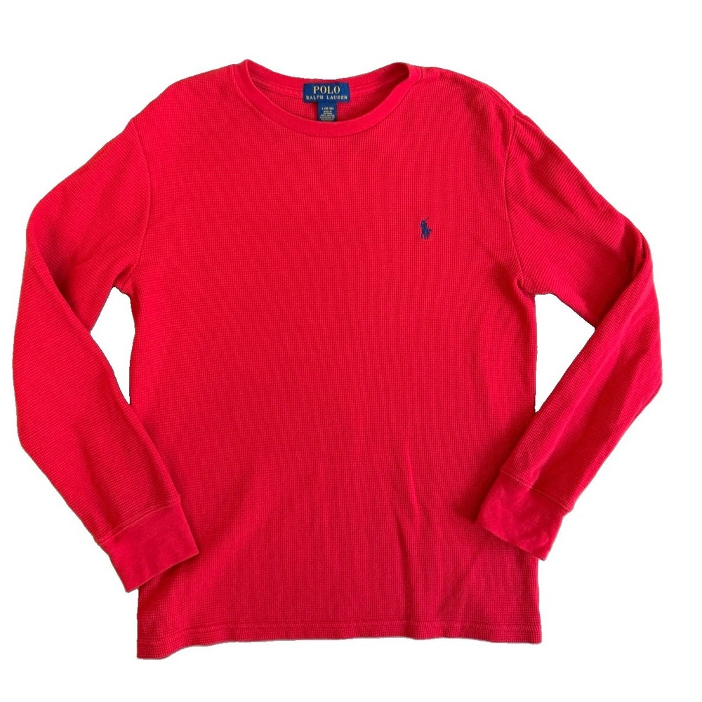 Polo Ralph Lauren Holiday Red Rib Knit Long Sleeve Shirt Boys Large 14/16